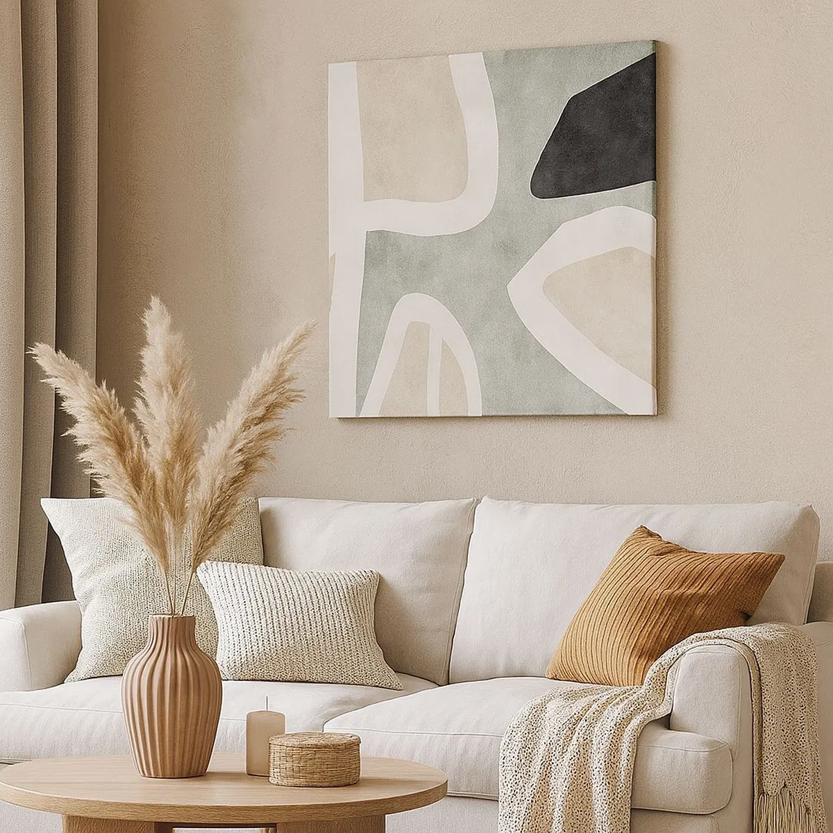 Canvastavla - Bild på duk - Komposition med svart motiv - 30x30 cm