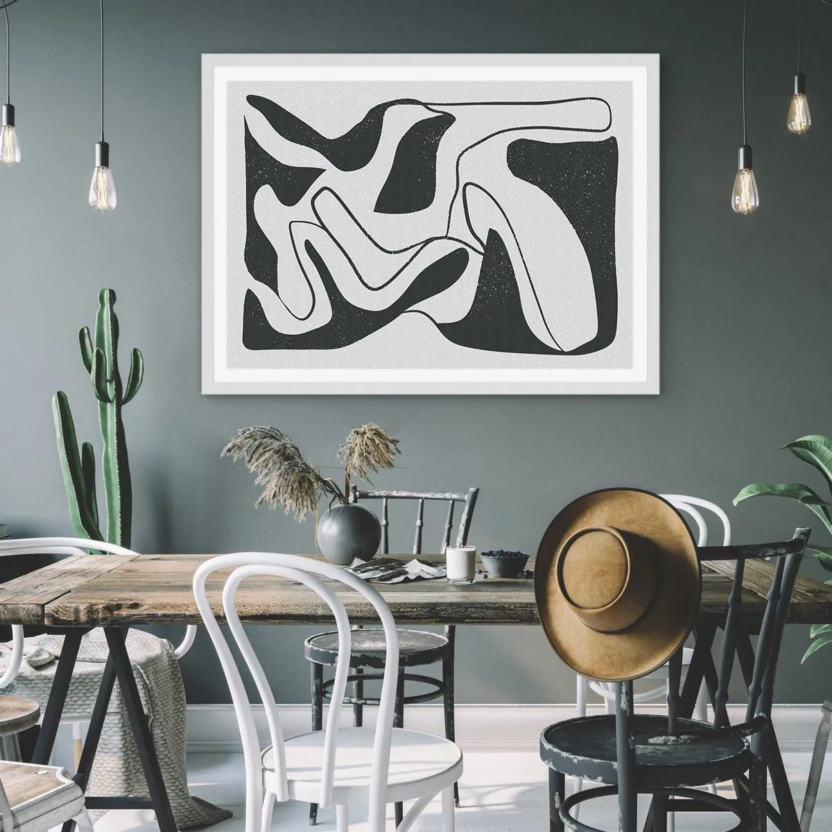 Affisch i vit ram - Abstrakt lek i en labyrint - 70x50 cm