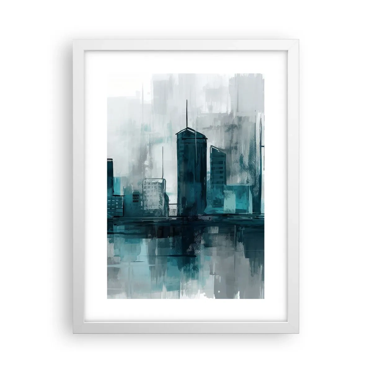 Affisch i vit ram - Regnfärgad stad - 30x40 cm