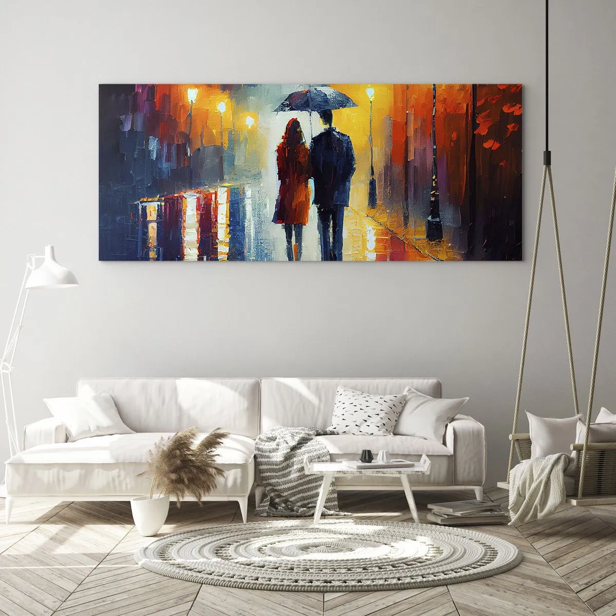 Glastavla - Bild på glas - Tillsammans - en färgglad natt - 100x40 cm