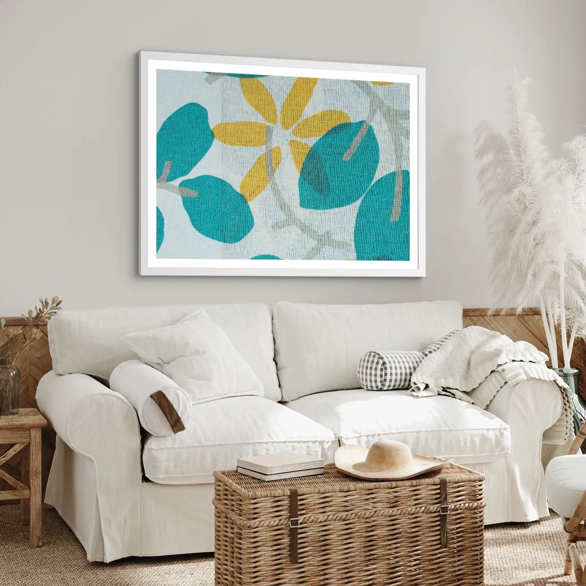 Affisch i vit ram - Bland azurblå blad - 91x61 cm