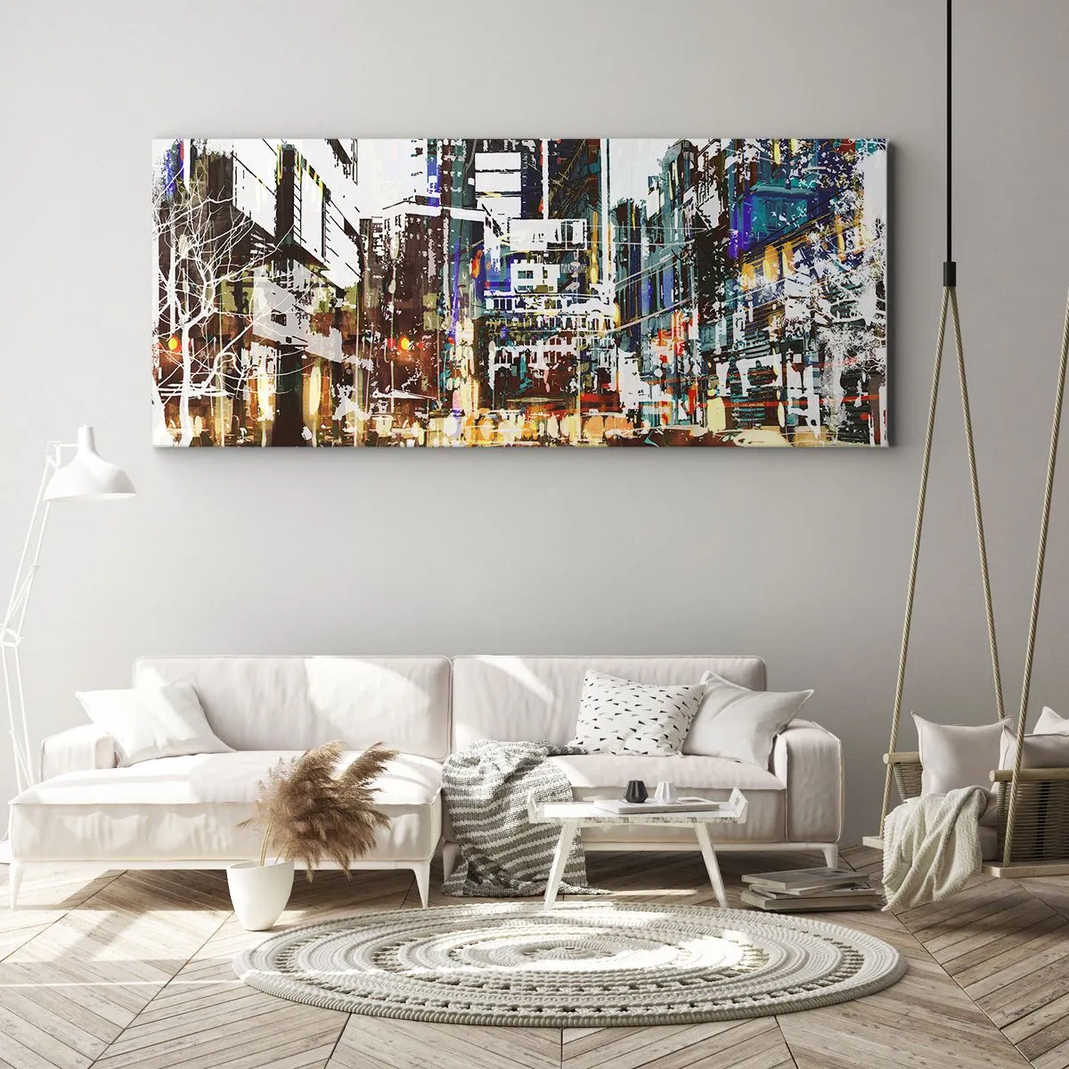 Canvastavla - Bild på duk - Blinkande stad - 120x50 cm