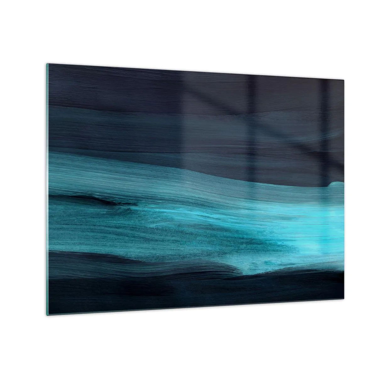 Glastavla - Bild på glas - Abstrakt våg i nyanser av turkos och marinblått - 70x50cm - Flyt med strömmen - Modern väggdekoration för vardagsrum och sovrum ARTTOR