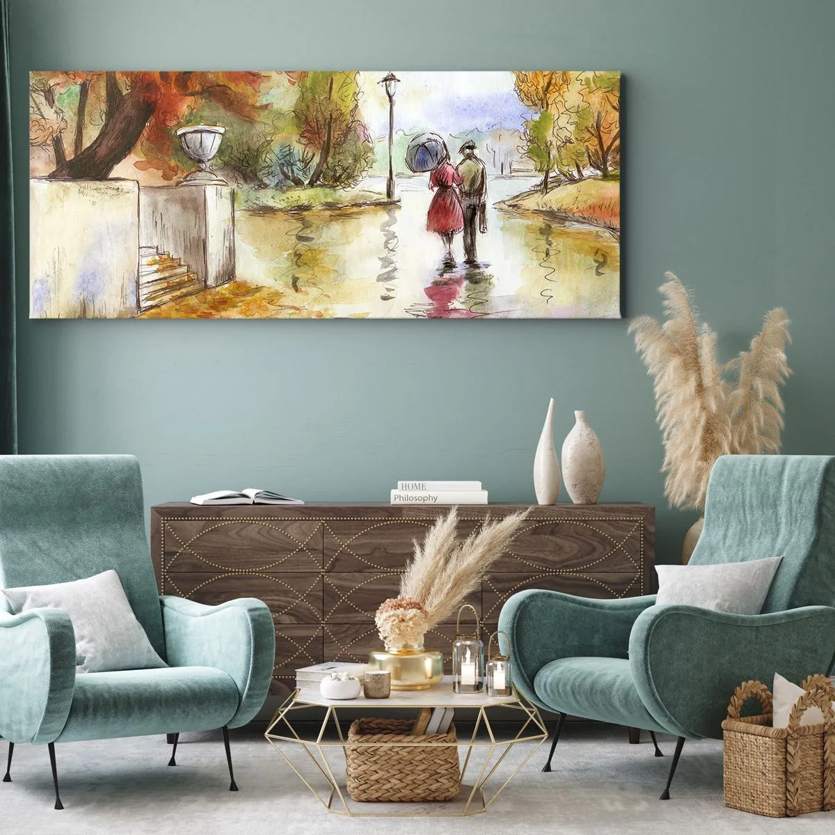 Canvastavla - Bild på duk - Romantisk höst i parken - 100x40 cm