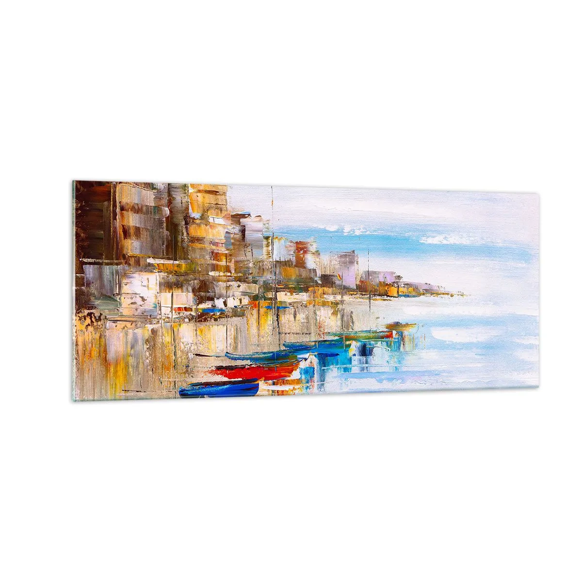 Glastavla - Bild på glas - Flerfärgad urban hamn - 100x40 cm