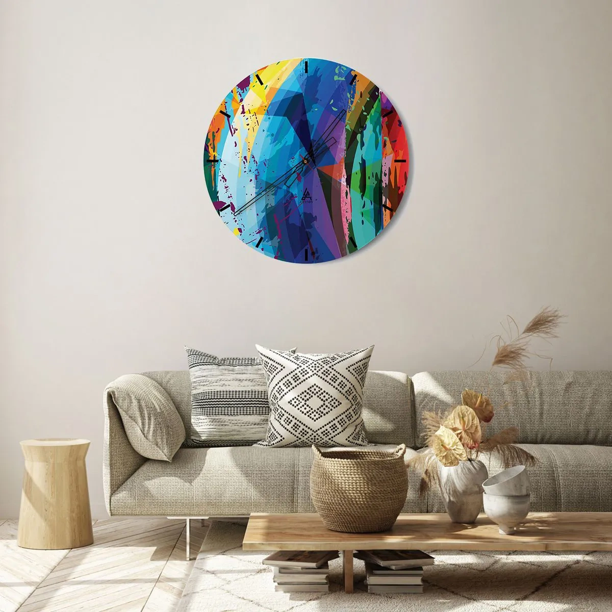 Väggklocka - Klocka på glas - Abstrakta färgglada mönster i intensiva färger - 30x30cm - Färgglad yrsel - Modern väggdekoration för vardagsrum, kök och sovrum ARTTOR