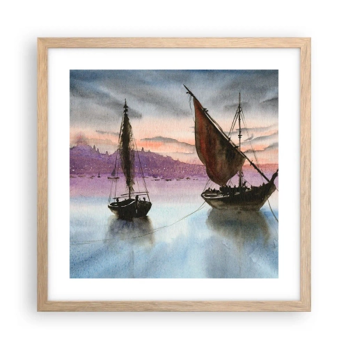 Affisch i ram av ljusek - Kväll i hamnen - 40x40 cm