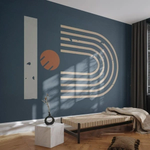 Fototapet Standard Eco - Geometriskt retromönster på en mörkblå bakgrund - 100x70cm - Geometri mot mörkblå bakgrund - Modern väggdekoration för vardagsrum och sovrum ARTTOR