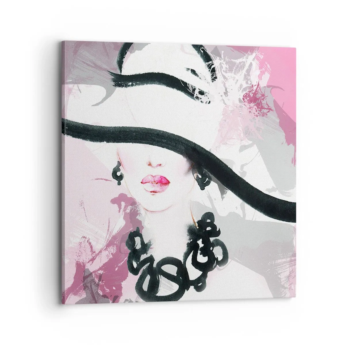 Canvastavla - Bild på duk - En damportätt i svart och rosa - 70x70 cm