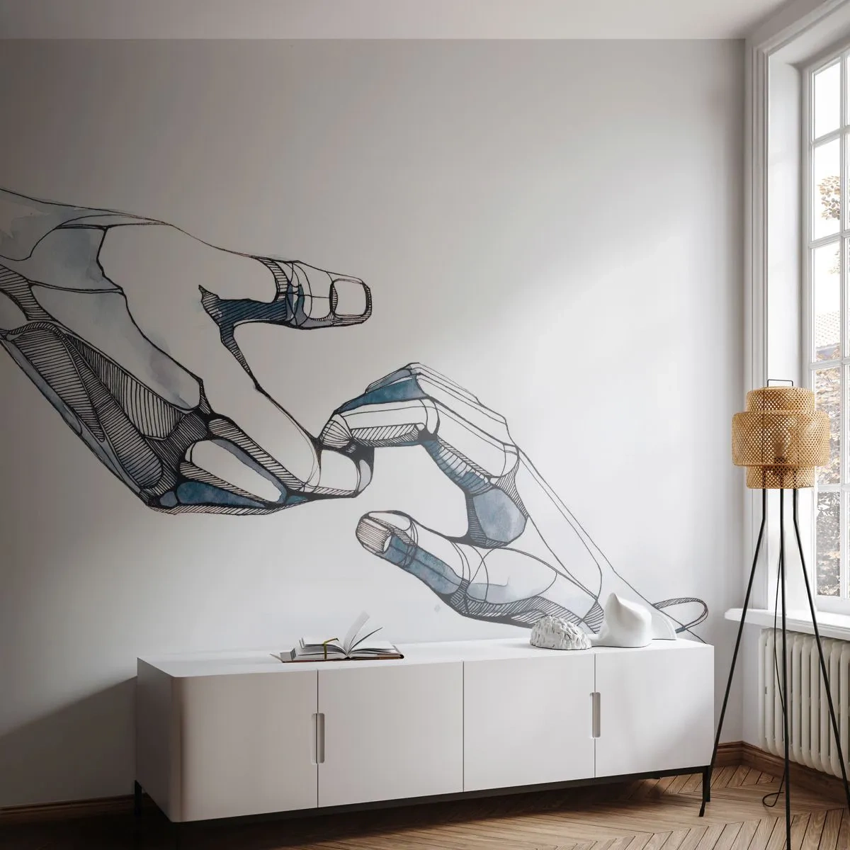 Fototapet Premium Sand - God gest - Abstraktion, Händer, Grafik - 450x315 cm