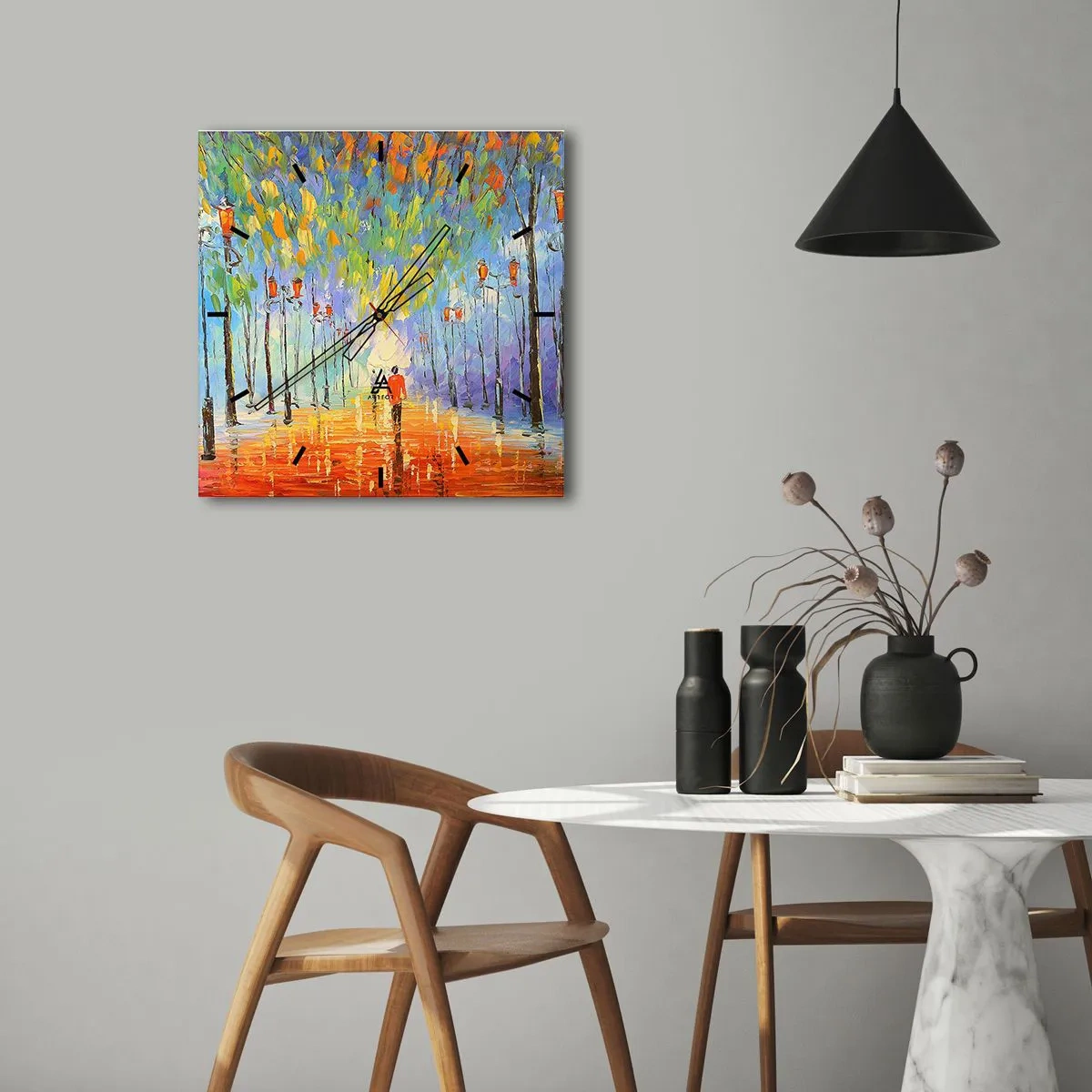 Väggklocka - Klocka på glas - Regnets nattvisa - 30x30 cm