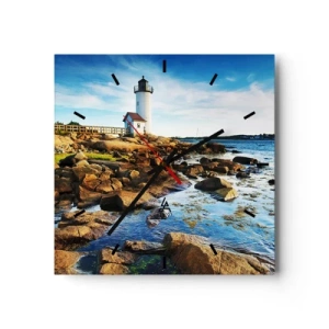 Väggklocka - Klocka på glas - Kom lyckligt tillbaka, jag väntar - 30x30 cm