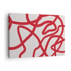 Canvastavla - Bild på duk - Röda abstrakta linjer på en vit bakgrund - 70x50cm - Rött på vitt - Modern väggdekoration för vardagsrum och sovrum ARTTOR