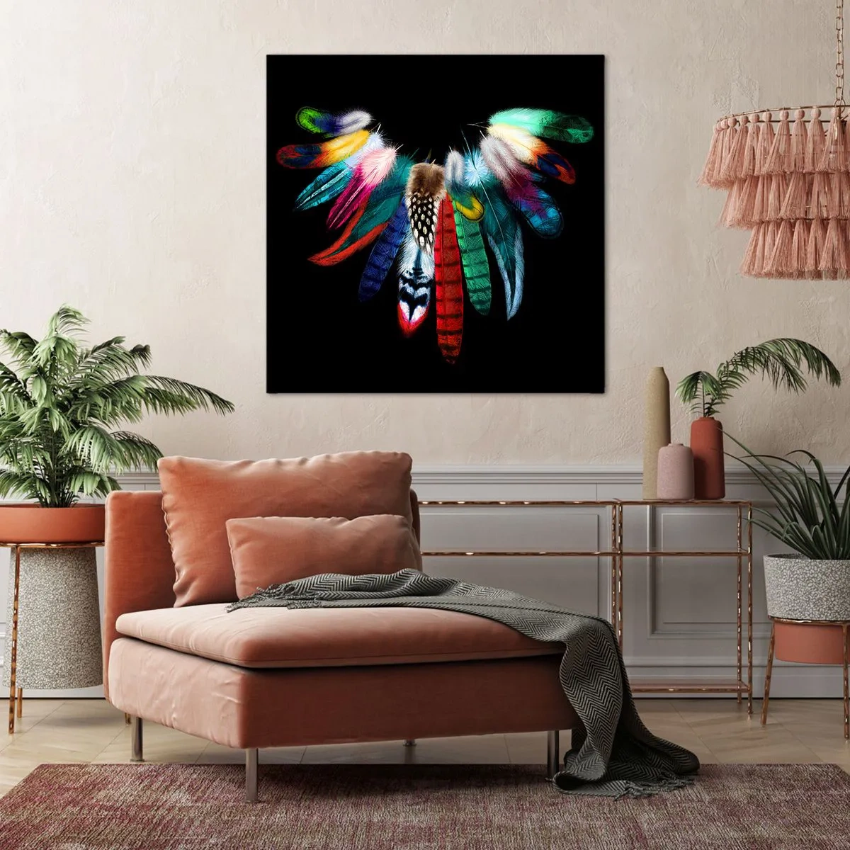 Canvastavla - Bild på duk - Indianskt halsband - 70x70 cm