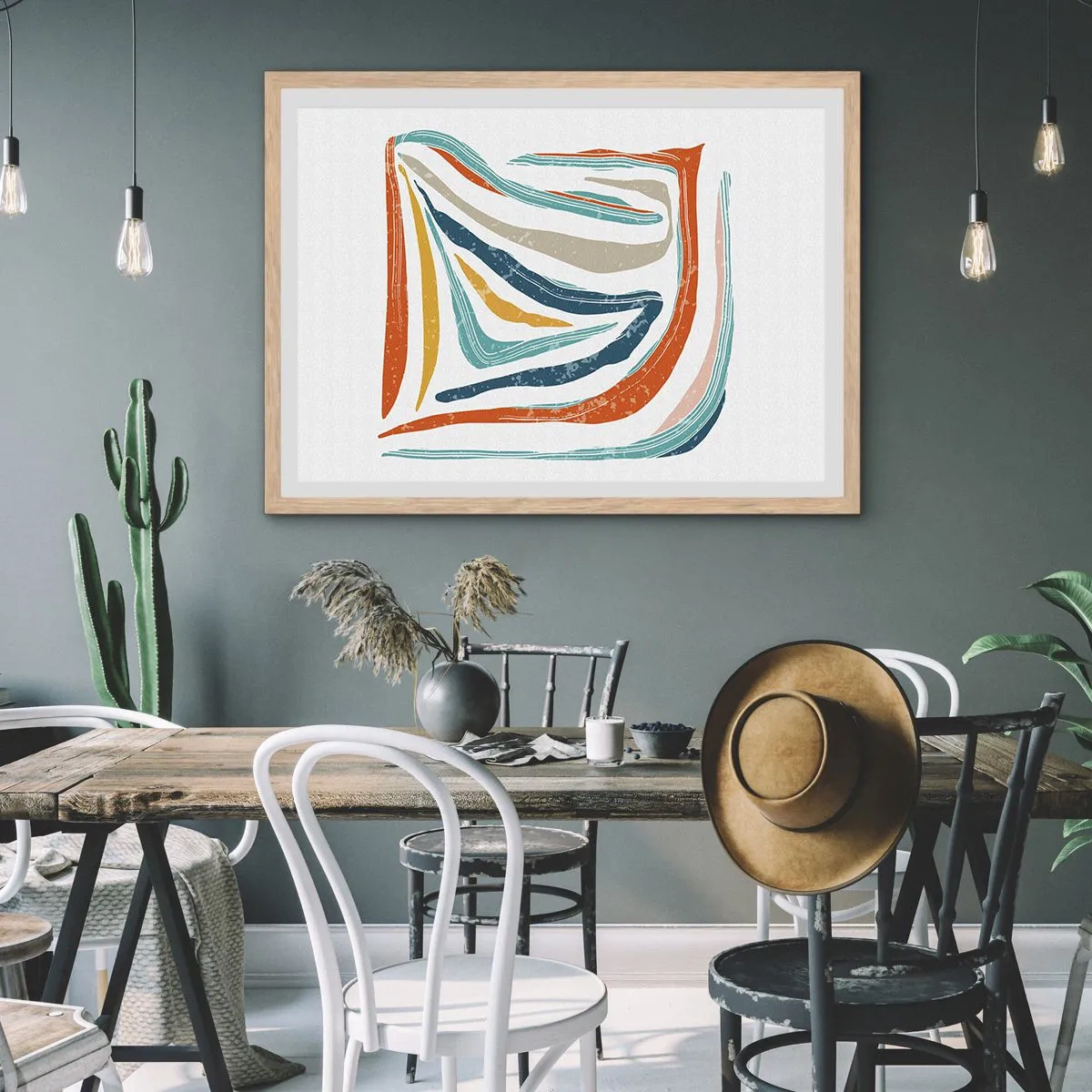 Affisch i ram av ljusek - Vänligt leende abstraktion - 100x70 cm