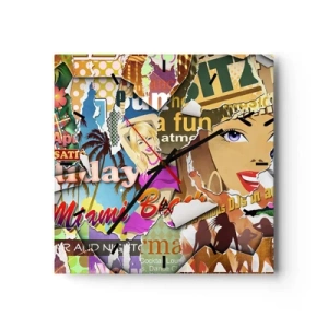 Väggklocka - Klocka på glas - Sommarens återblickar - 40x40 cm