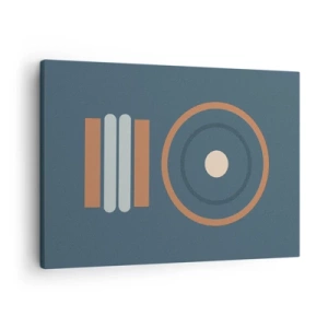 Canvastavla - Bild på duk - En geometrisk komposition med cirklar och rektanglar i dämpade färger. - 70x50cm - Sakens kärna - Modern väggdekoration för vardagsrum och sovrum ARTTOR