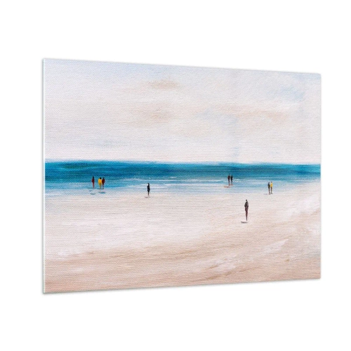 Glastavla - Bild på glas - En lugn strand med silhuetter av människor som går längs havslinjen - 70x50cm - Ett naturligt behov - Modern väggdekoration för vardagsrum och sovrum ARTTOR