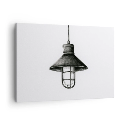 Canvastavla - Bild på duk - Ritning av en retro hängande lampa på vit bakgrund - 70x50cm - Som för många år sedan... - Modern väggdekoration för vardagsrum och sovrum ARTTOR