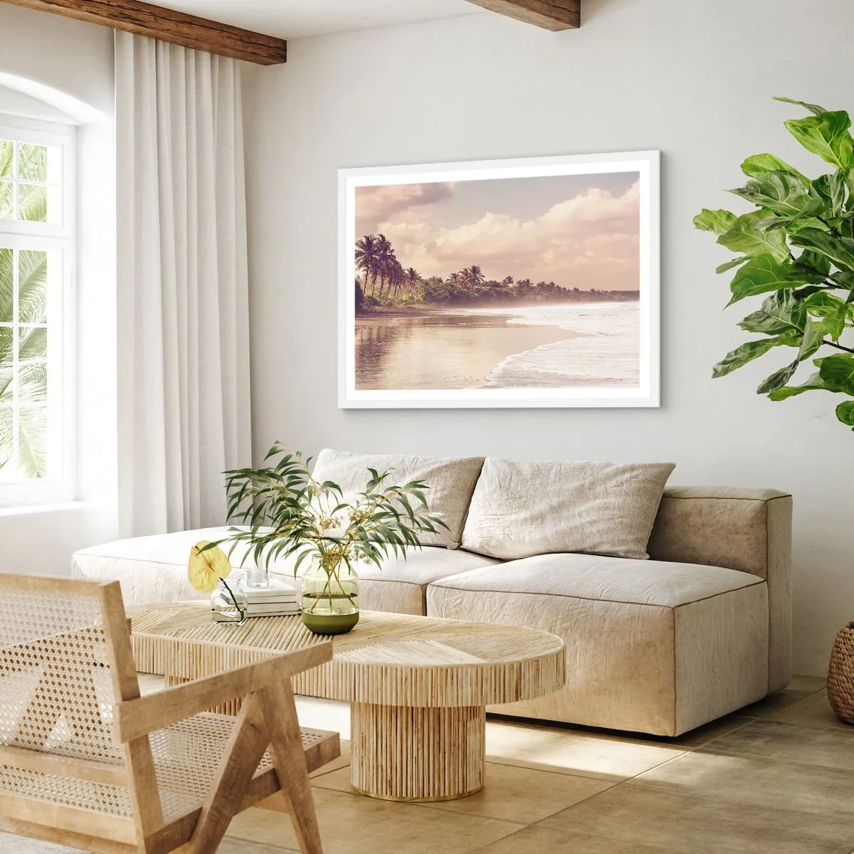 Affisch i vit ram - Vågornas smekning - 100x70 cm