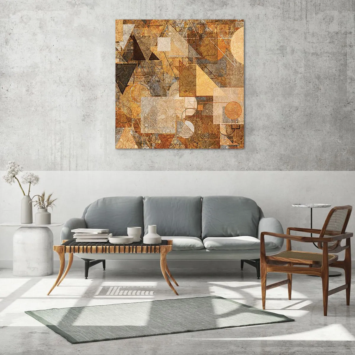 Glastavla - Bild på glas - Kubistisk studie i brun - 30x30 cm