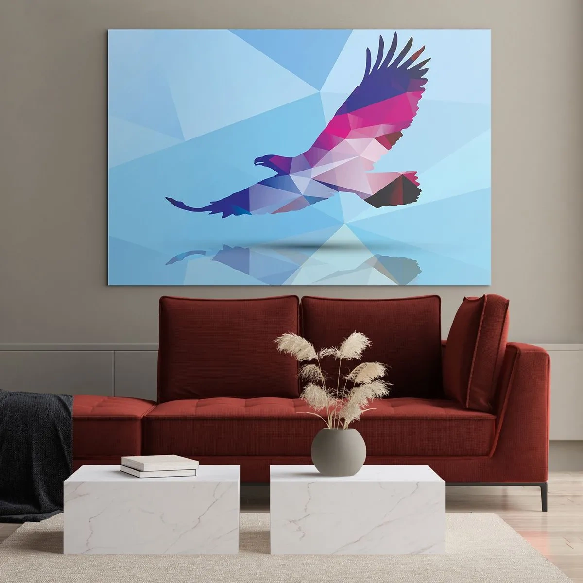 Glastavla - Bild på glas - Örn i lila kristall - 120x80 cm