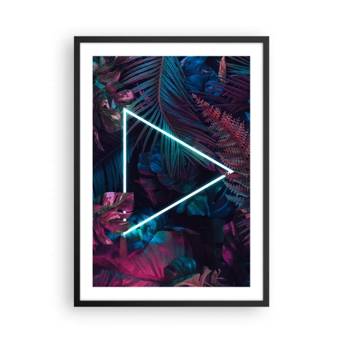 Affisch i svart ram - En neontriangel mot en bakgrund av mörk tropisk vegetation. - 50x70cm - Trädgård i retrostil - Modern väggdekoration för vardagsrum och sovrum ARTTOR