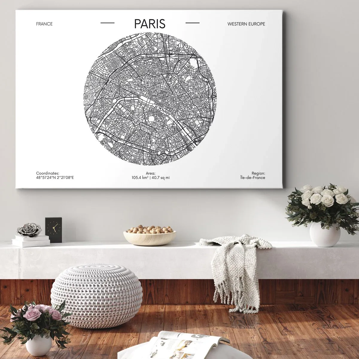 Canvastavla - Bild på duk - Karta över Paris i minimalistisk stil - 70x50cm - Paris anatomi - Modern väggdekoration för vardagsrum och sovrum ARTTOR