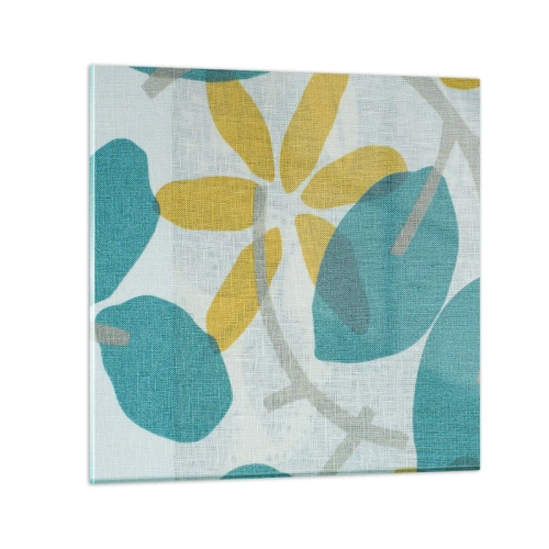 Glastavla - Bild på glas - Bland azurblå blad - 40x40 cm