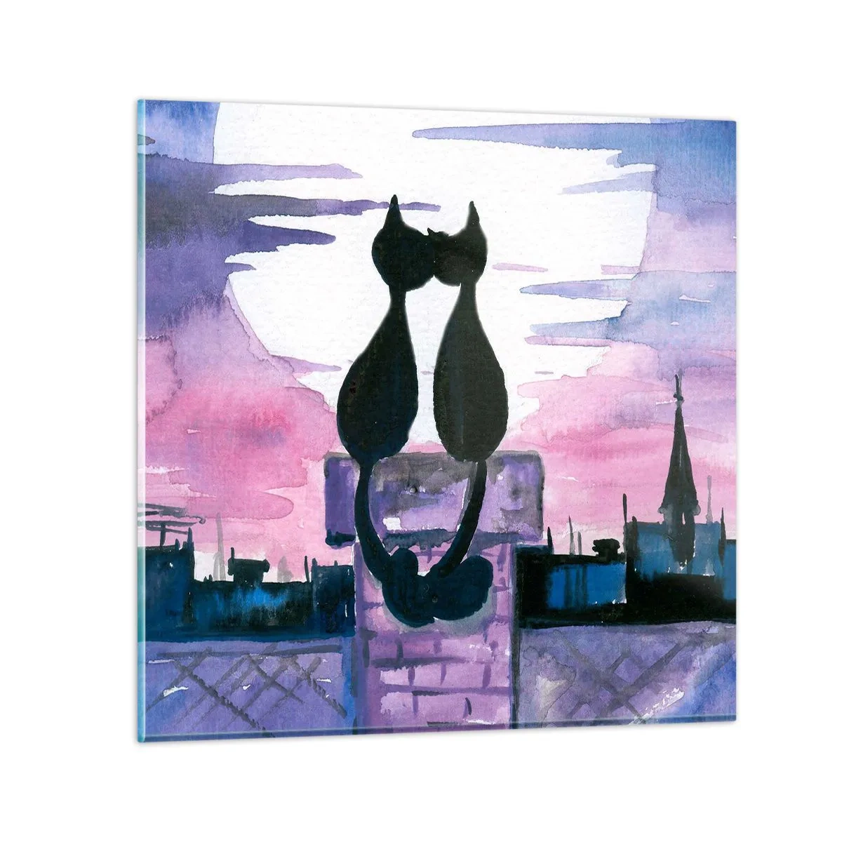 Glastavla - Bild på glas - Rendez-vous under månen - 60x60 cm