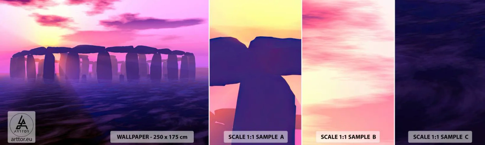 Fototapet Prov Standard Eco - Gryningens hemlighet i dimma - Arkitektur, Stonehenge, Stencirklar - 100x30 cm