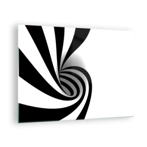 Glastavla - Bild på glas - Abstrakt spiral i svartvitt med en dynamisk form - 70x50cm - Roterande svart-vit - Modern väggdekoration för vardagsrum och sovrum ARTTOR
