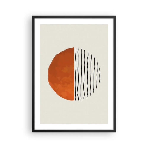 Affisch i svart ram - Abstrakt cirkel med orange och linjär halva - 50x70cm - I japansk stämning - Modern väggdekoration för vardagsrum och sovrum ARTTOR