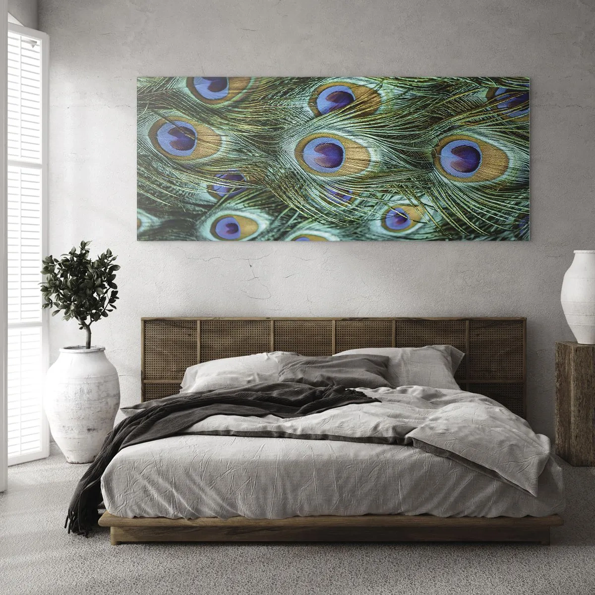Glastavla - Bild på glas - Påfågels blick - 100x40 cm