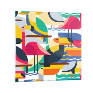 Glastavla - Bild på glas - Fågelparty - 30x30 cm