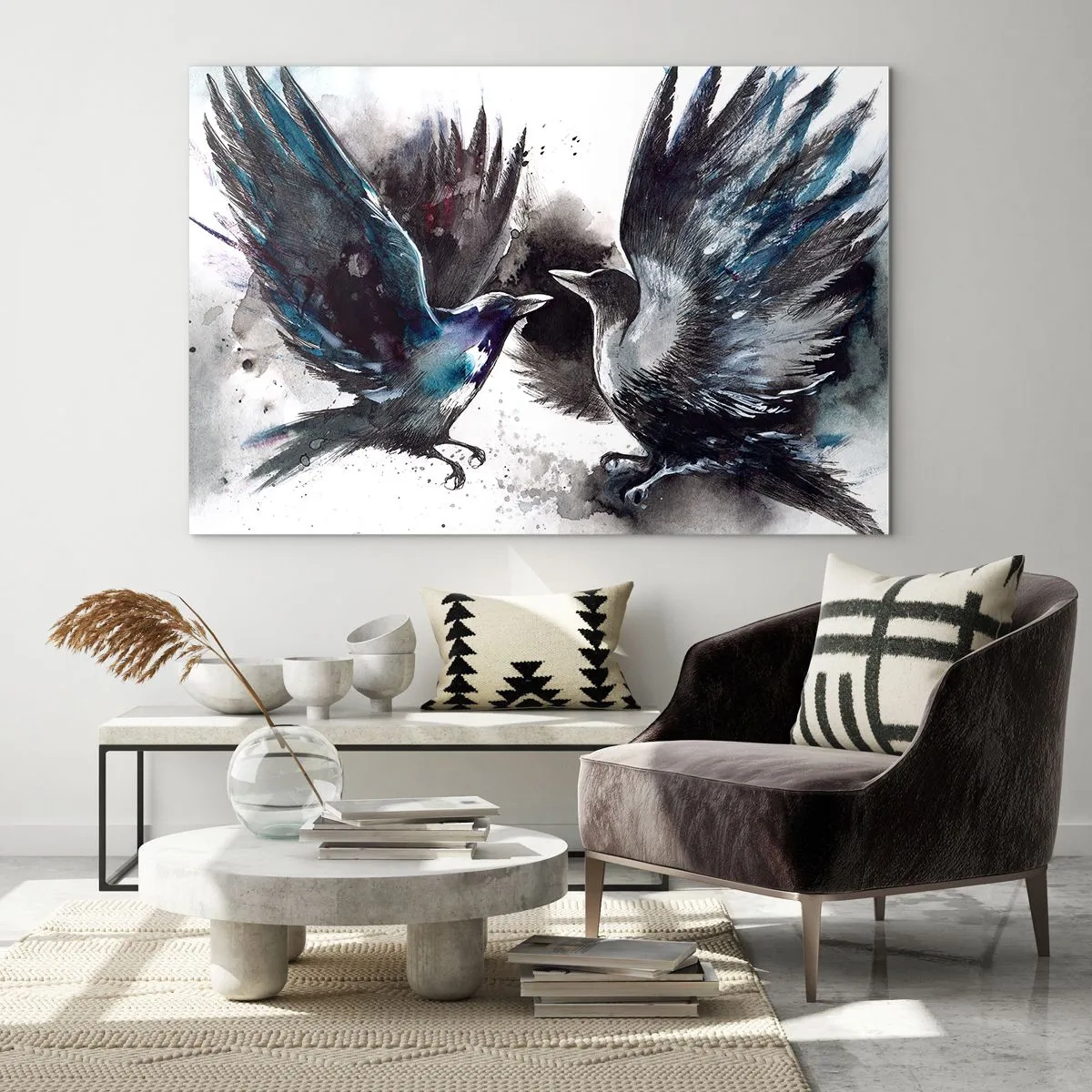 Glastavla - Bild på glas - Som två korpar... - 100x70 cm