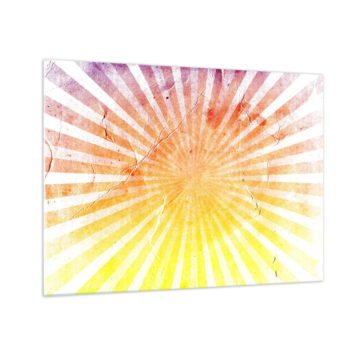 Glastavla - Bild på glas - Strålar från den uppgående eller nedgående solen i retrostil - 70x50cm - Solupp- och nedgångar - Modern väggdekoration för vardagsrum och sovrum ARTTOR