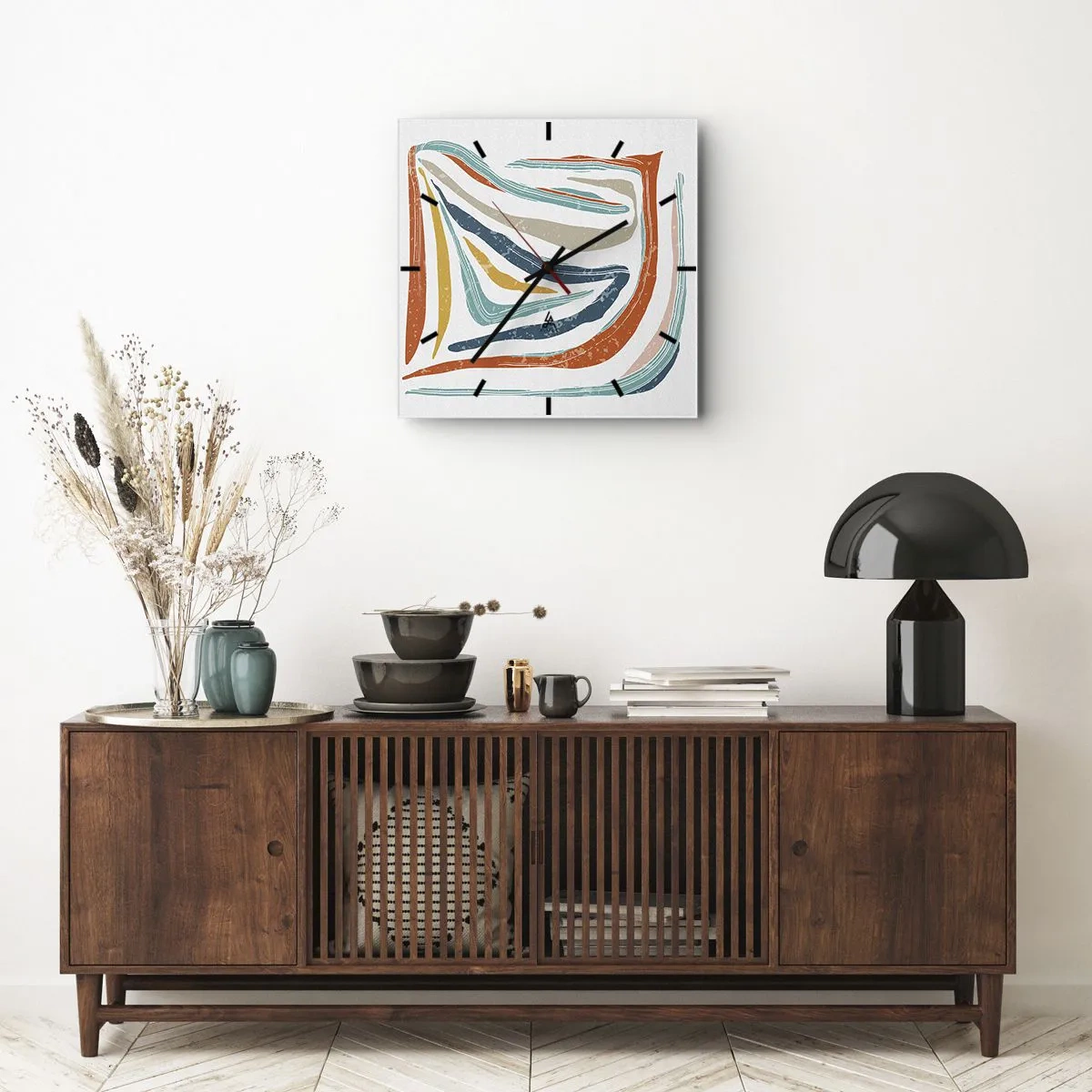 Väggklocka - Klocka på glas - Vänligt leende abstraktion - 30x30 cm