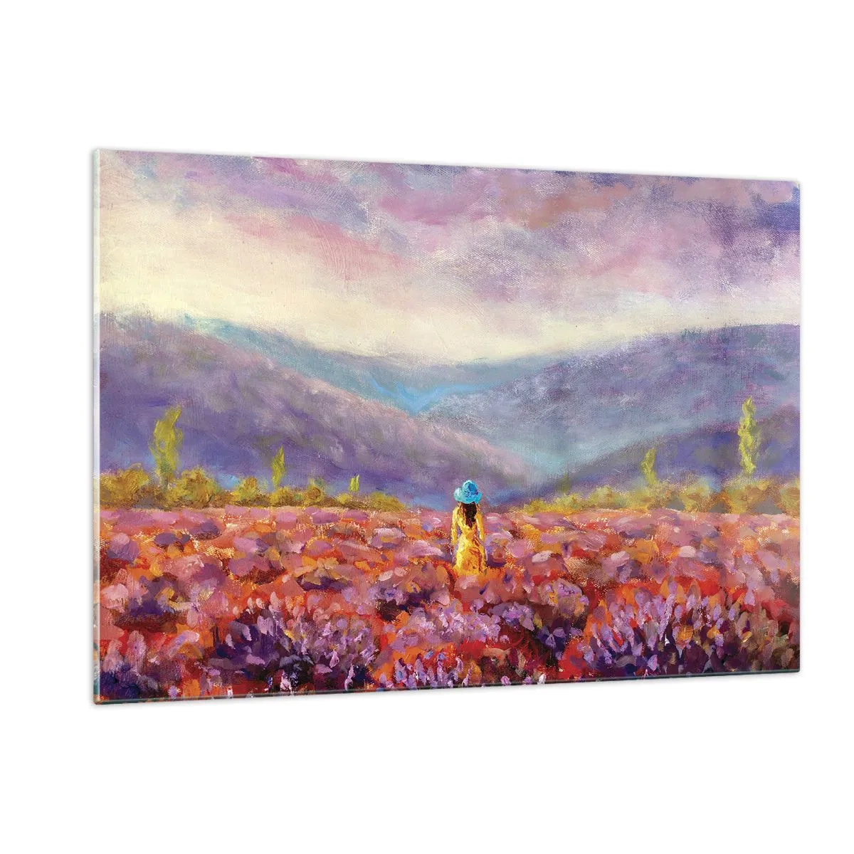 Glastavla - Bild på glas - I lavendelsvärld - 120x80 cm