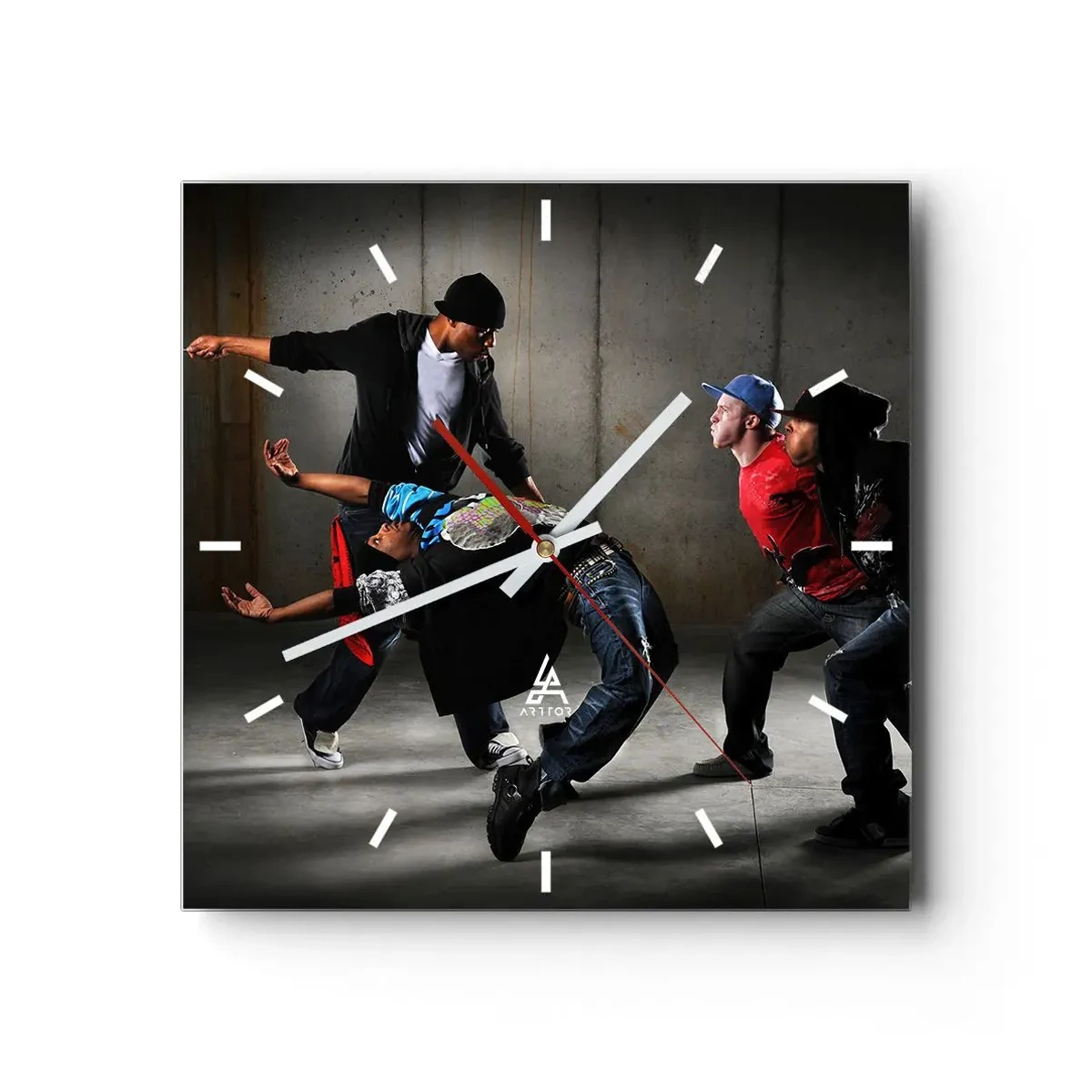 Väggklocka - Klocka på glas - Dansar med gatuvinden - 40x40 cm