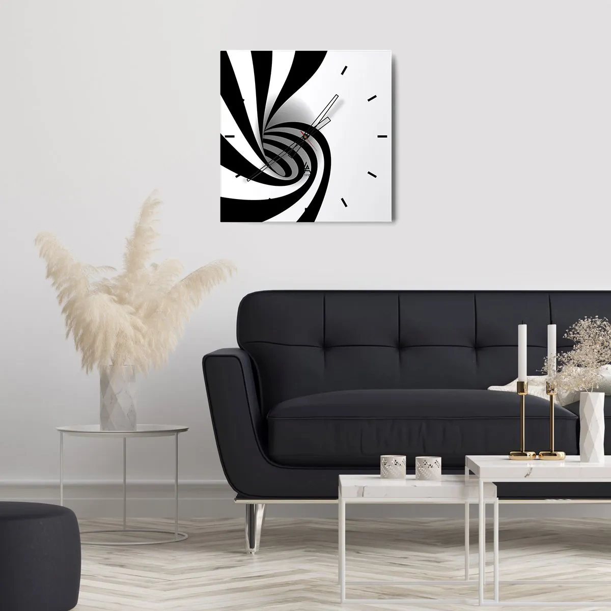 Väggklocka - Klocka på glas - Roterande svart-vit - 40x40 cm