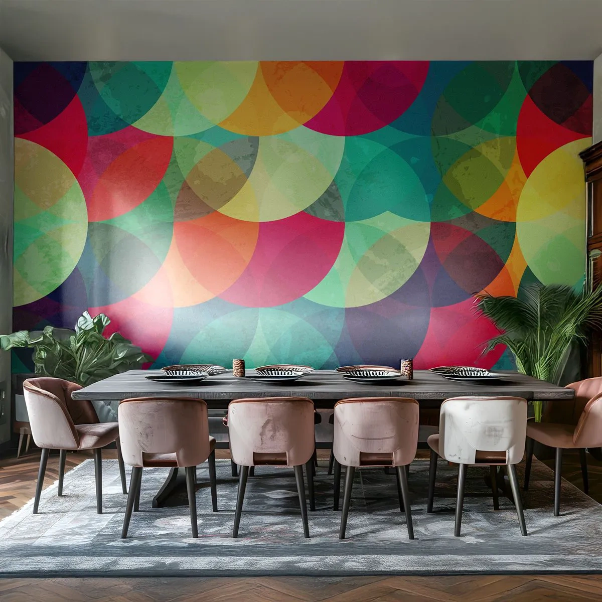 Fototapet Standard Eco - Regnbågsfärd - Abstraktion, Bit, Färgglada cirklar - 250x175 cm