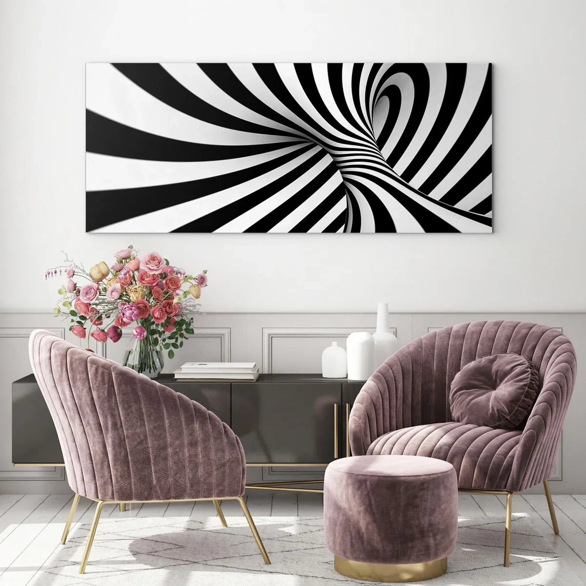 Glastavla - Bild på glas - Komposition: dansande rum - 140x50 cm