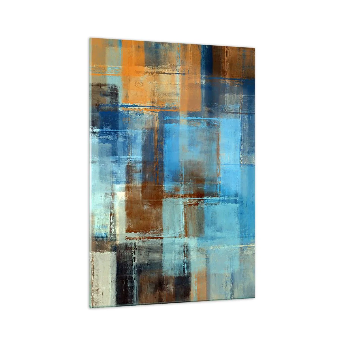 Glastavla - Bild på glas - Genom blåa gardinen - 70x100 cm