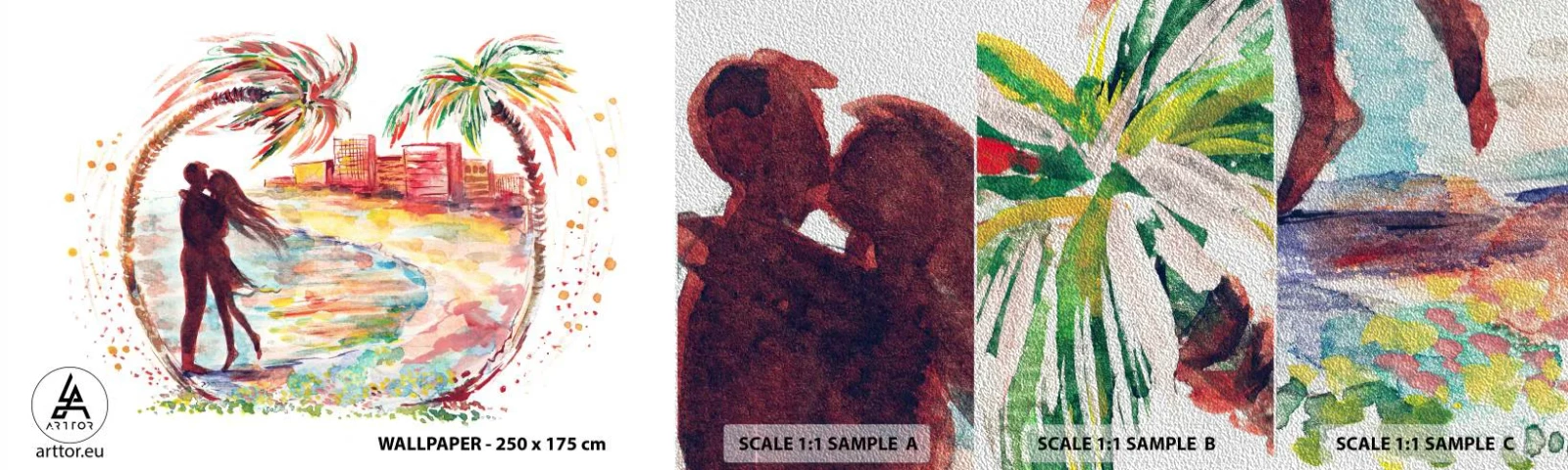 Provbit av fototapet Premium Sand - Romantisk sommarsemester - människor, Kokosnötspalm, Strand - 100x30 cm