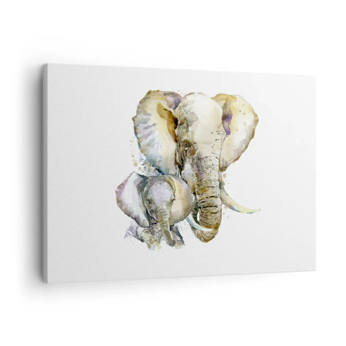 Canvastavla - Bild på duk - Akvarell elefanter i subtila färger - 70x50cm - Alltid bäst hos mamma - Modern väggdekoration för vardagsrum och sovrum ARTTOR