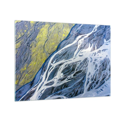 Glastavla - Bild på glas - En fågelperspektiv av jordens yta med slingrande bäckar - 70x50cm - Naturens grottmålningar - Modern väggdekoration för vardagsrum och sovrum ARTTOR