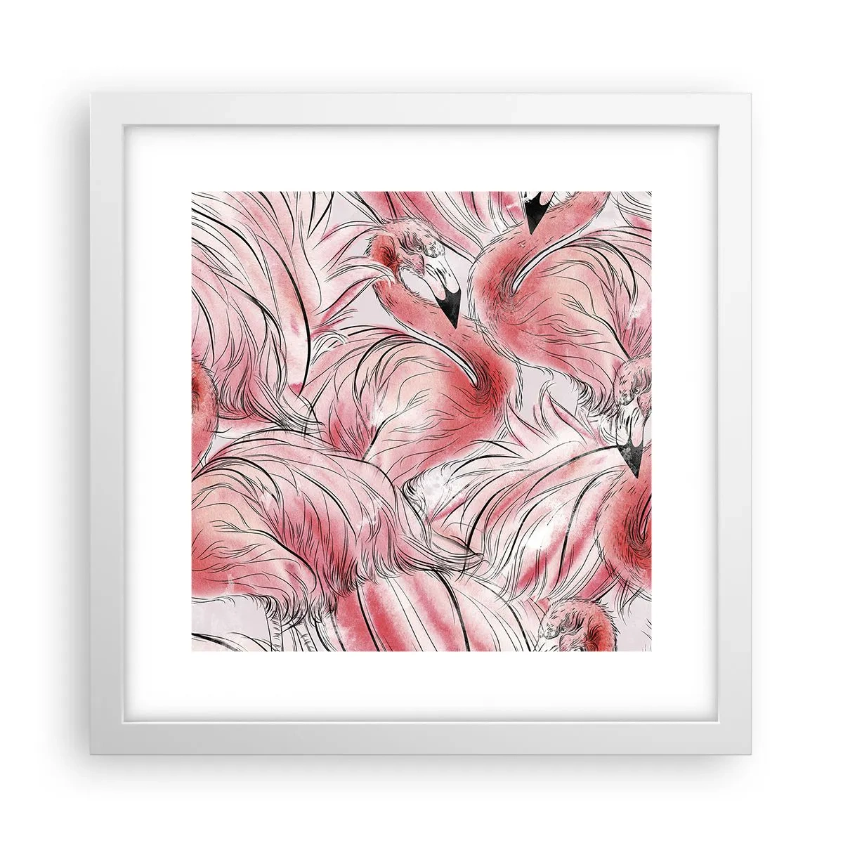 Affisch i vit ram - Fåglarnas corps de ballet - 30x30 cm