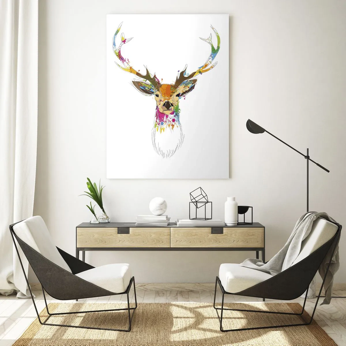 Glastavla - Bild på glas - Hjort badar i färg - 50x70 cm