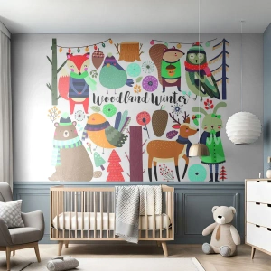 Självhäftande Fototapet Deluxe Sticker - Sagojul i skogen - För barn, Vinter I Skogen, Djur - 250x175 cm